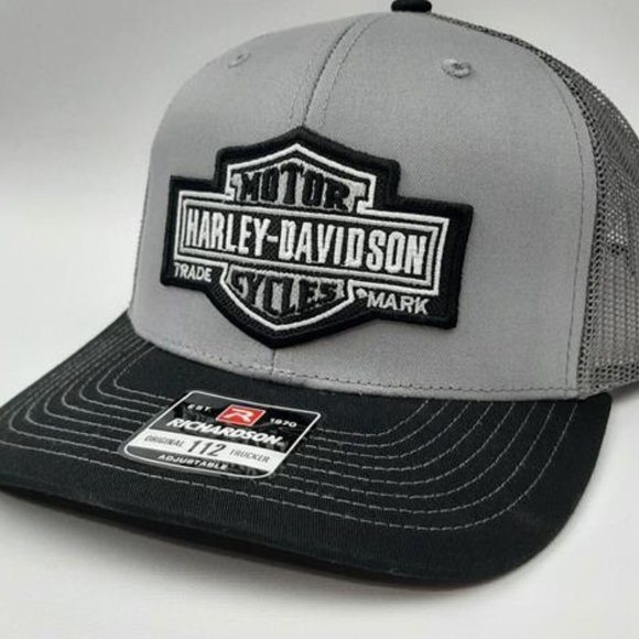 HD Biker Richardson 112 Trucker Cap Hat Mesh Snapback Harley Davidson Patch Retr